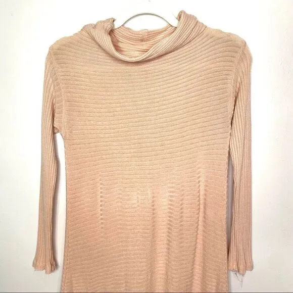 FREE PEOPLE We The Free Peach Pink Ribbed Mockneck Knit Sweater Dress - Size XS - Picture 2 of 7